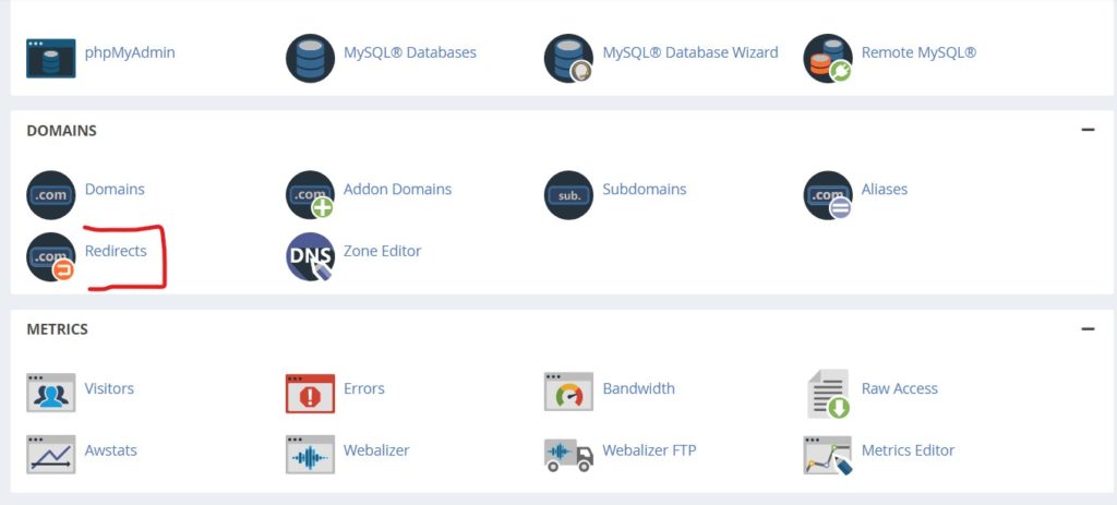 CPanel Redirects Option